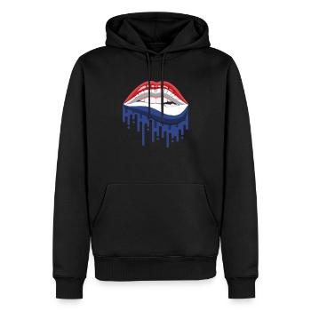 Cartoon Lippen in den niederländischen Farben - Männer Premium Bio Hoodie - Schwarz - Vorne - Nico (187cm)
