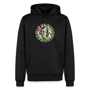 Fée du saxophone - Sweat à capuche Premium bio Homme - noir - Devant - Nico (187cm)