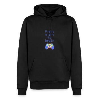Press start to begin - Männer Premium Bio Hoodie - Schwarz - Vorne - Nico (187cm)