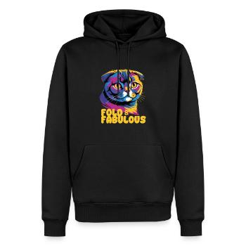 Fold & Fabulous — Scottish Fold Cat Design - Sweat à capuche Premium bio Homme - noir - Devant - Nico (187cm)