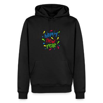 HAPPY NEW YEAR CELEBRATE - Men’s Premium Organic Hoodie - black - Front - Nico (187cm)