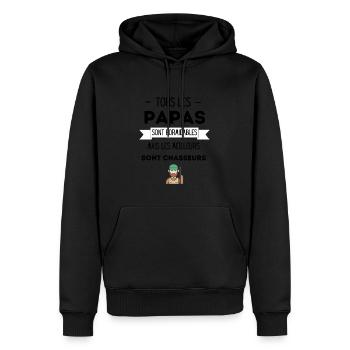 Papa chasseurs - Sweat à capuche Premium bio Homme - noir - Devant - Nico (187cm)