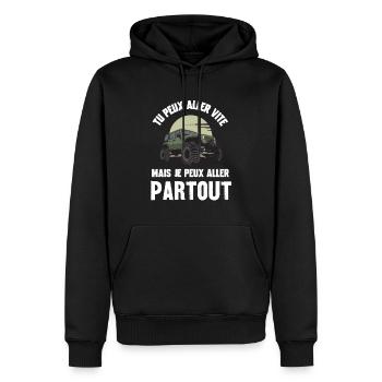 tu peux aller vite mais je peux aller partout - Sweat à capuche Premium bio Homme - noir - Devant - Nico (187cm)