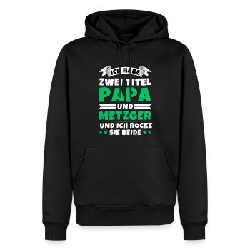Ich habe 2 Titel Papa und Metzger - Männer Premium Bio Hoodie - Schwarz - Vorne - Nico (187cm)