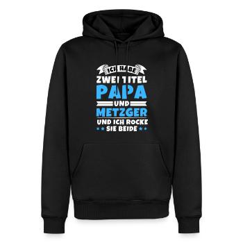 Ich habe 2 Titel Papa und Metzger - Männer Premium Bio Hoodie - Schwarz - Vorne - Nico (187cm)