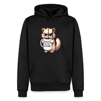 Katze mit einer Tasse Kaffee - Männer Premium Bio Hoodie - Schwarz - Vorne - Nico (187cm)