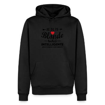 je suis blonde mais intelligente - Sweat à capuche Premium bio Homme - noir - Devant - Nico (187cm)