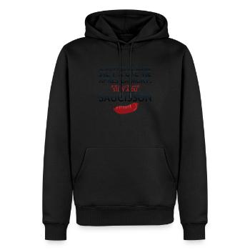 vie apres mort humour saucisson savoir citation - Sweat à capuche Premium bio Homme - noir - Devant - Nico (187cm)
