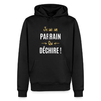 Parrain cadeau humour parrain qui déchire - Sweat à capuche Premium bio Homme - noir - Devant - Nico (187cm)