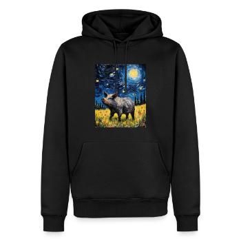 Sanglier, Van Gogh, Nuit Étoilée, Animal, Cochon - Sweat à capuche Premium bio Homme - noir - Devant - Nico (187cm)