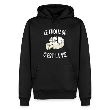 Le fromage c'est la vie - Sweat à capuche Premium bio Homme - noir - Devant - Nico (187cm)