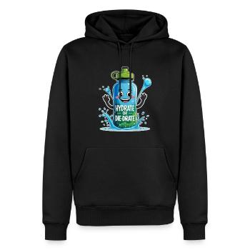Lustige Wasserflasche - Hydrate or Die-Drate - Männer Premium Bio Hoodie - Schwarz - Vorne - Nico (187cm)