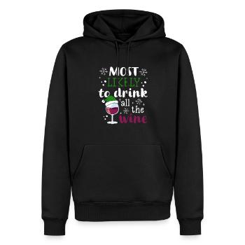 Le vin de Noël le plus susceptible de boire tout le vin - Sweat à capuche Premium bio Homme - noir - Devant - Nico (187cm)