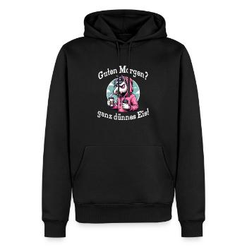 Guten Morgen? Ganz dünnes Eis provokativer Spruch - Männer Premium Bio Hoodie - Schwarz - Vorne - Nico (187cm)