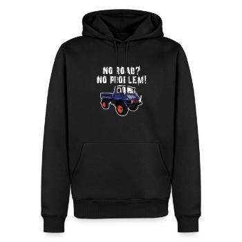 Pas de route? Aucun problème! Unimog - Tout-terrain - Oldtimer - Sweat à capuche Premium bio Homme - noir - Devant - Nico (187cm)