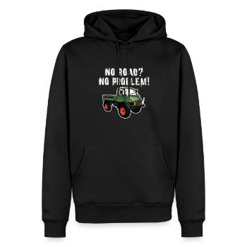 Pas de route? Aucun problème! Unimog - Tout-terrain - Oldtimer - Sweat à capuche Premium bio Homme - noir - Devant - Nico (187cm)
