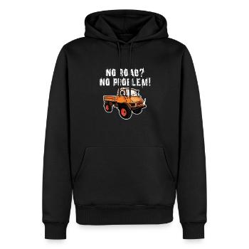 Pas de route? Aucun problème! Unimog - Tout-terrain - Oldtimer - Sweat à capuche Premium bio Homme - noir - Devant - Nico (187cm)