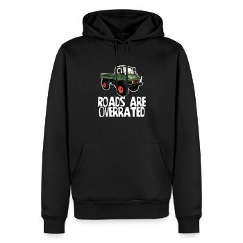 Les routes sont surestimées - Unimog - Offroad - Oldtimer - Sweat à capuche Premium bio Homme - noir - Devant - Nico (187cm)