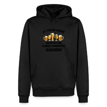 La vue qui baisse adoptez les verres progressif - Sweat à capuche Premium bio Homme - noir - Devant - Nico (187cm)