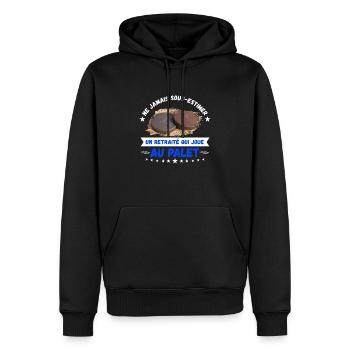 un retraité qui joue au palet - Sweat à capuche Premium bio Homme - noir - Devant - Nico (187cm)