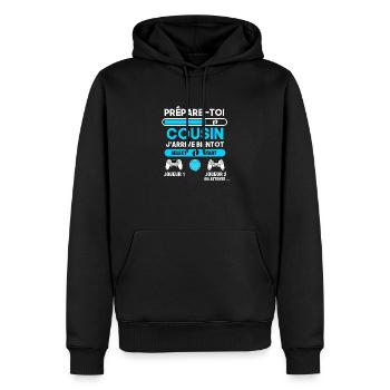 Futur Cousin Gamer Cadeau j'arrive cousin - Sweat à capuche Premium bio Homme - noir - Devant - Nico (187cm)