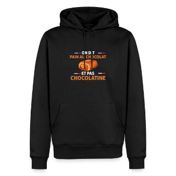 pain au chocolat et pas Chocolatine - Sweat à capuche Premium bio Homme - noir - Devant - Nico (187cm)