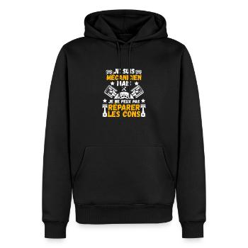 Je Suis Mécanicien Mais Mécano Garage - Sweat à capuche Premium bio Homme - noir - Devant - Nico (187cm)