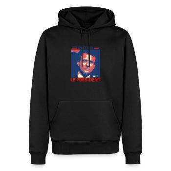 Emmanuel Macron le président présidentielle 2022 - Sweat à capuche Premium bio Homme - noir - Devant - Nico (187cm)