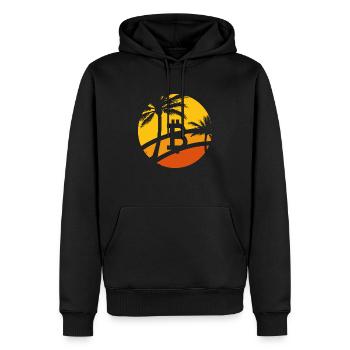 Bitcoin unter Palmen - Männer Premium Bio Hoodie - Schwarz - Vorne - Nico (187cm)