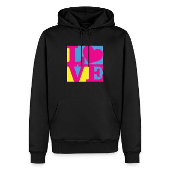 Liebe WordPlay Original Art 7 - Männer Premium Bio Hoodie - Schwarz - Vorne - Nico (187cm)