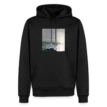 Ducks, Mallards and Swans on the lake at sunset - Men’s Premium Organic Hoodie - black - Front - Nico (187cm)