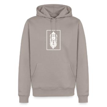 Masque baoulé - Côte d'ivoire - Sweat à capuche Premium bio Homme - taupe - Devant - Nico (187cm)