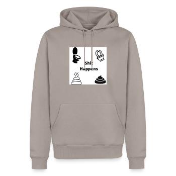shit happens - Männer Premium Bio Hoodie - Taupe - Vorne - Nico (187cm)