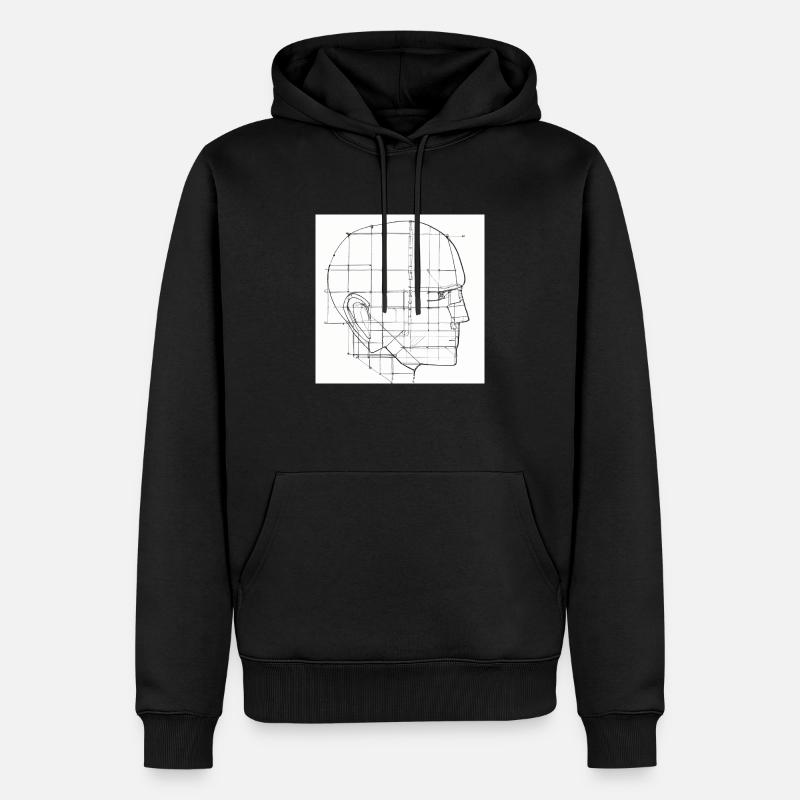 Dessin technique d’une tête - Sweat à capuche Premium bio Homme - noir