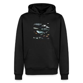 Muster mit Walen und Fischen / Unterwasserwelt - Männer Premium Bio Hoodie - Schwarz - Vorne - Nico (187cm)