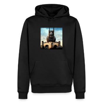 Hibou veille sur le château - Sweat à capuche Premium bio Homme - noir - Devant - Nico (187cm)