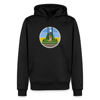 The Mountain Calls: Bergfuchs - Männer Premium Bio Hoodie - Schwarz - Vorne - Nico (187cm)