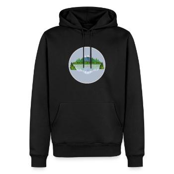 The Mountain Calls: Bergsee - Männer Premium Bio Hoodie - Schwarz - Vorne - Nico (187cm)