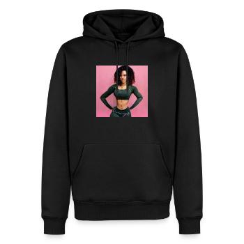Black woman doing fitness and posing on pink backg - Men’s Premium Organic Hoodie - black - Front - Nico (187cm)