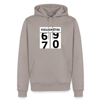 anniversaire 70 ans - Sweat à capuche Premium bio Homme - taupe - Devant - Nico (187cm)