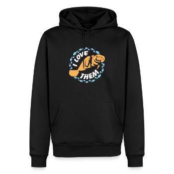 Ich liebe Manatees, Dugong im Fischekreis - Männer Premium Bio Hoodie - Schwarz - Vorne - Nico (187cm)