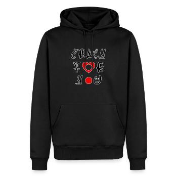 Fou pour vous. Fou de toi - Sweat à capuche Premium bio Homme - noir - Devant - Nico (187cm)