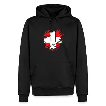 Schweizer Flagge unter Zerrissen - Männer Premium Bio Hoodie - Schwarz - Vorne - Nico (187cm)