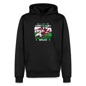 stay calm and support Wales - Men’s Premium Organic Hoodie - black - Front - Nico (187cm)