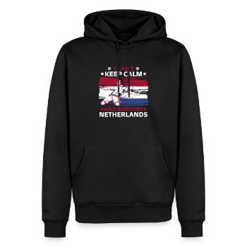 stay calm and support the Netherlands - Men’s Premium Organic Hoodie - black - Front - Nico (187cm)
