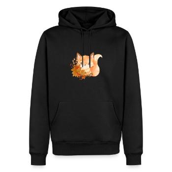 Kleiner Fuchs mit Herbstblättern Waldtiere Natur - Männer Premium Bio Hoodie - Schwarz - Vorne - Nico (187cm)