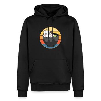 Drôle mignon Kawaii Cat Face Rétro Coucher de soleil - Sweat à capuche Premium bio Homme - noir - Devant - Nico (187cm)