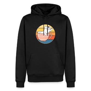 Drôle mignon Kawaii Cat Face Rétro Coucher de soleil - Sweat à capuche Premium bio Homme - noir - Devant - Nico (187cm)