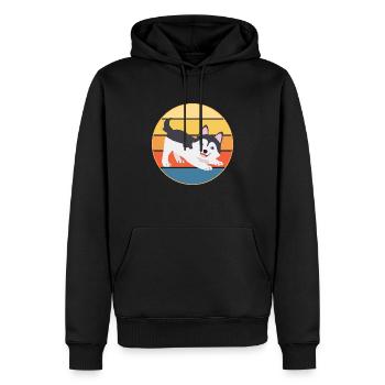 Drôle Kawaii Mignon Husky Dog Vintage Retro Sunset - Sweat à capuche Premium bio Homme - noir - Devant - Nico (187cm)