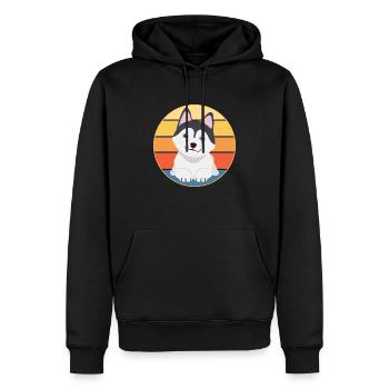 Drôle Kawaii Mignon Husky Dog Vintage Retro Sunset - Sweat à capuche Premium bio Homme - noir - Devant - Nico (187cm)